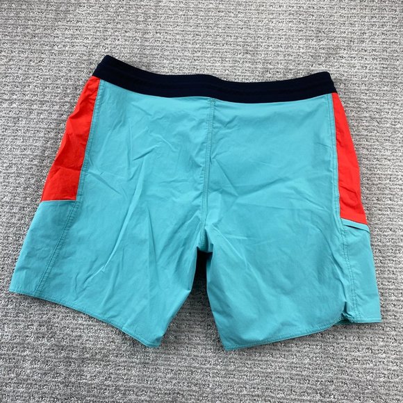 VOLCOM Swim Trunks Men 38 Teal Yellow Orange Bathing Suit Board Shorts Surfing - Picture 2 of 14